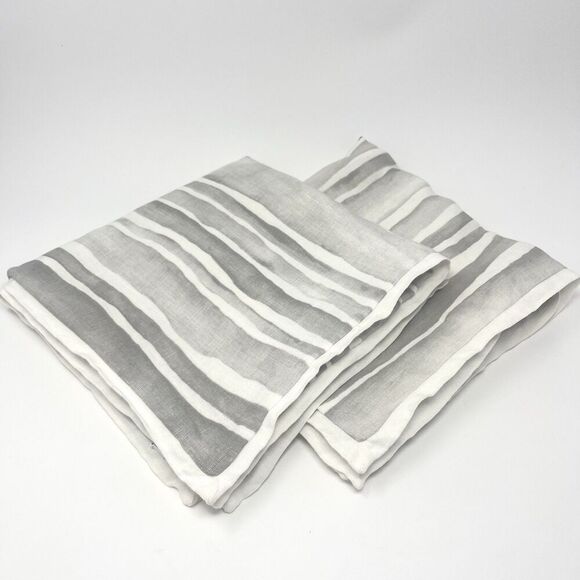NWOT Set Of 2 Serena & Lily Gray White Striped Linen Throw Pillow Covers 22x22” - Picture 1 of 4